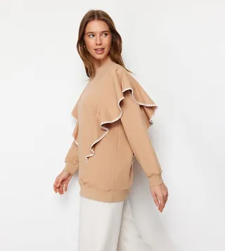 Ruffle and Piping Detail Knitted Tunic