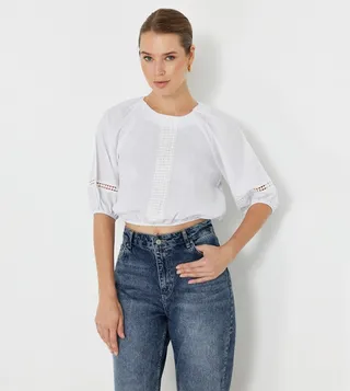 Embroidered Lace Hem Detail Crop Top