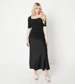 Ruched Front Sweetheart Neck Top