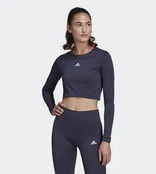 Adidas Aeroknit Seamless Fitted Cropped Long-Sleeve Top