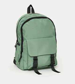 Buckle Pocket Detail Solid Backpack