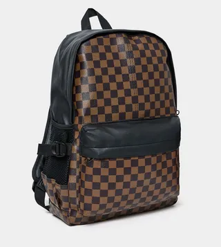 Checked Print Front Pocket Backpack