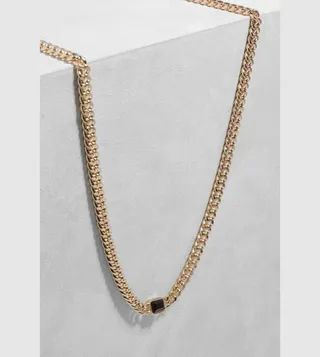 Black Single Stone Station Chain Necklace