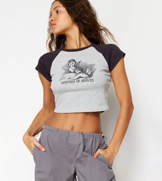 Printed Short Sleeves Crop T-Shirt