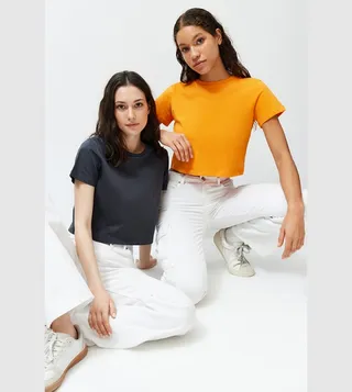 Pack of 2 Solid Crew Neck Crop T-Shirts