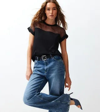 Crew Neck Organza Detail T-Shirt