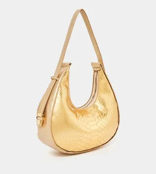 Croc Texture Half Moon Shoulder Bag