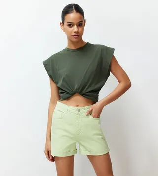 Folded Leg High Waist Denim Shorts