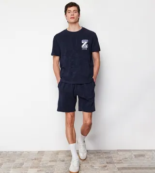 Embroidered Regular Fit Shorts Pyjama Set