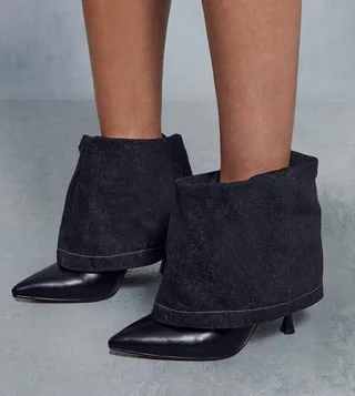 Denim Fold Over Heeled Ankle Boots