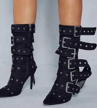 Buckle Detail Faux Suede Ankle Boots