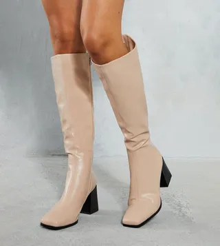 Leather Look Square Toe Boots