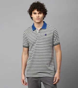 Striped and Logo Embroidered Polo T-Shirt