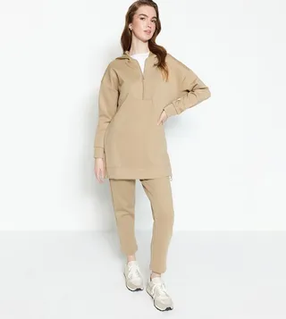 Front Zipper Soft Textured Scuba Knitted Tracksuit Set