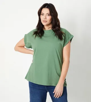 Curve Cotton Roll Sleeves T-Shirt
