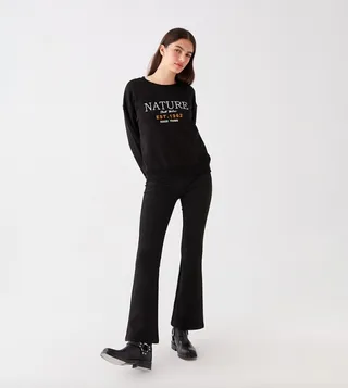 Solid Seam Detail Flared Sweatpants