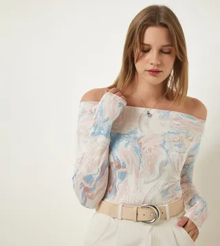 Patterned Off Shoulder Top