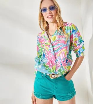 Printed Concealed Placket Shirt