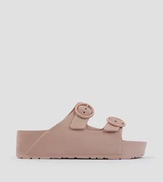 Double Buckle Straps Platform Slides