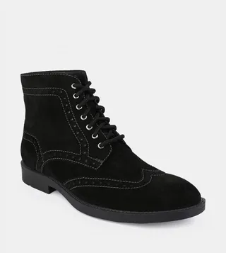 Genuine Leather Stitch Cut Out Detail Brogue Boots