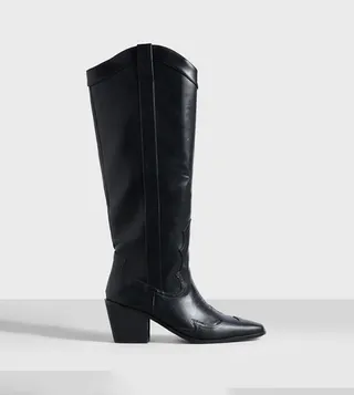 Knee High Pu Heeled Western Cowboy Boots