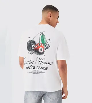 Oversized Lucky Homme Print T-Shirt