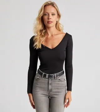 Back Lace Detail V-Neck Top
