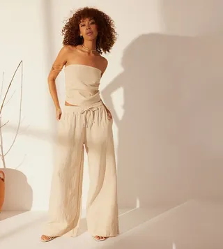 Linen Strapless Bustier Top