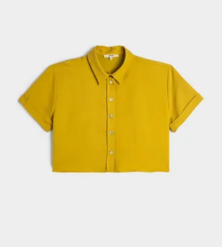 Solid Short Sleeves Crop Shirt
