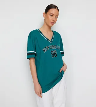 Printed Oversized V-Neck T-Shirt