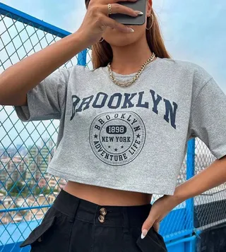 Brooklyn Printed Oversized Crop T-Shirt
