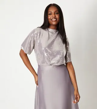 Sequined Mock Neck Top