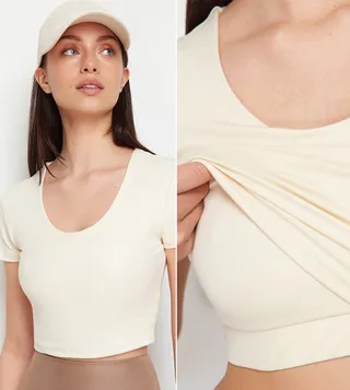 Solid Crop Top with Attached Padded Sports Bra