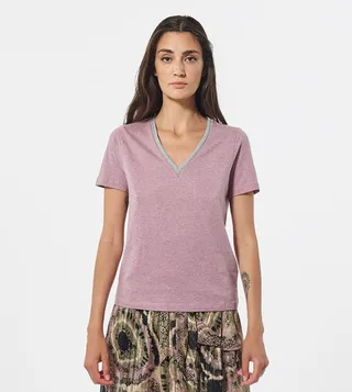 V-Neck Contrast Trim T-Shirt