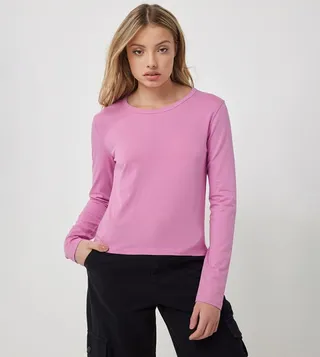 Solid Long Sleeves Cropped T-Shirt
