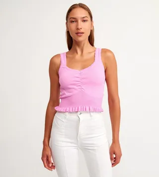 Collar Pleated Suspended Crop Top