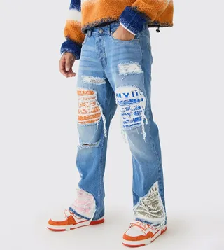 Ripped Applique Flared Jeans