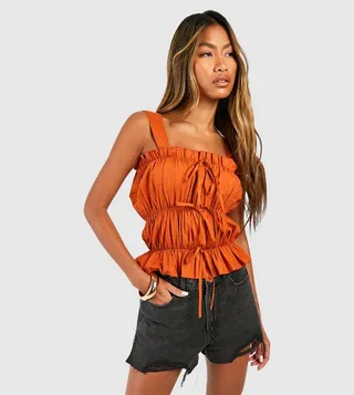 Tie Front Sheered Poplin Top