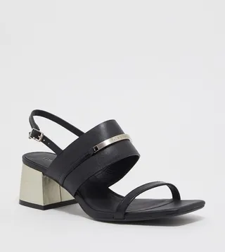 Metal Accent Block Heel Sandals