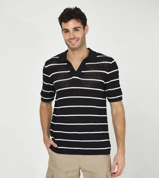 Striped Short Sleeves Knitted Polo T-Shirt