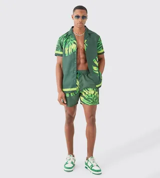 Leaf Print Shirt & Swim Short Set