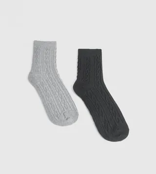 Pack of 2 Cable Knitted Crew Socks