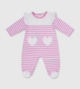  Babygrow Striped Heart Embroidered Sleepsuit