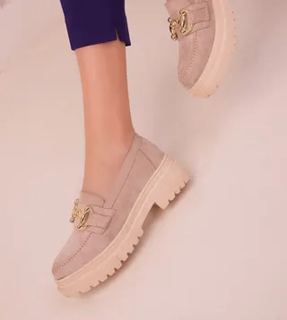 Metal Accent Chunky Heel Loafers