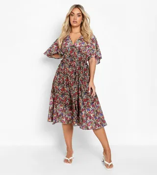 Mixed Floral Paneled Midi Dress