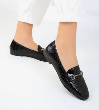 Croc Textured Metal Detail Loafers