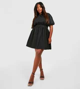 Poplin Puff Sleeves Skater Dress