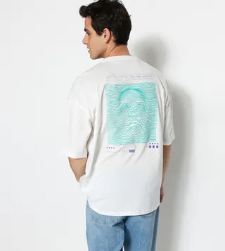 Printed-Back Short Sleeves Oversized T-Shirt