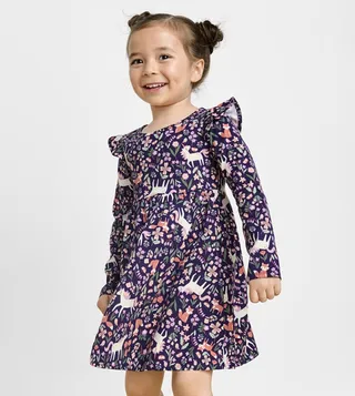 Unicorn Print Ruffle Detail Mini Dress