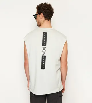 Printed Back Sleeveless T-Shirt